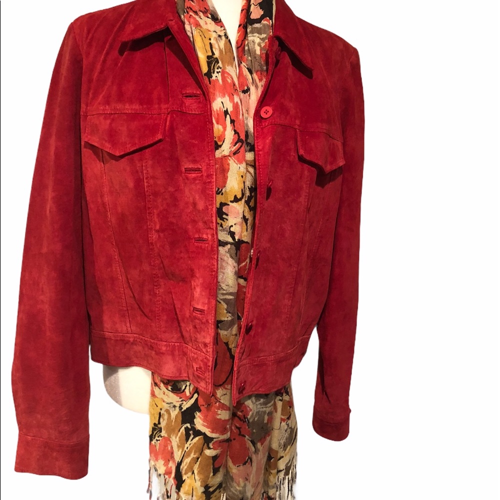 Red suede jacket by Willi Smith